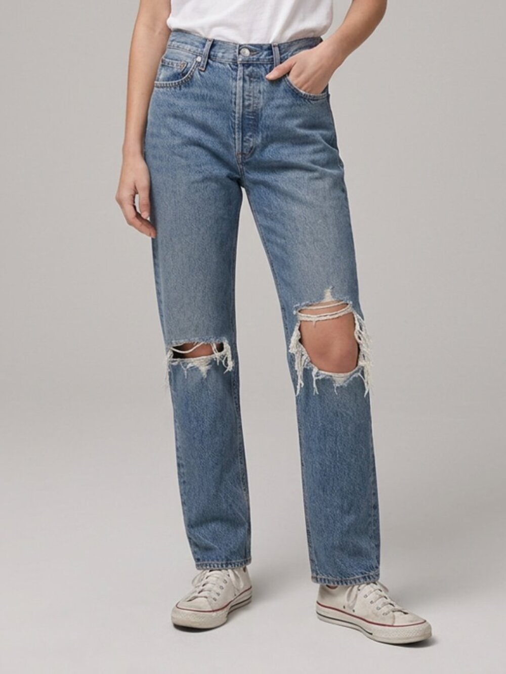 AGOLDE Button Fly Perfectly Distressed Jeans